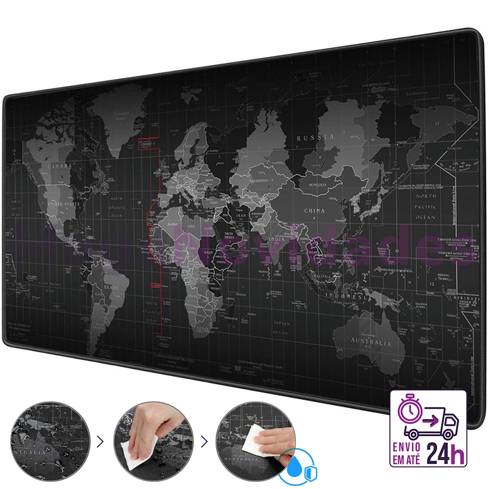 MousePad Gamer Mapa Mundi Antiderrapante - Comporta Mouse e Teclado ...