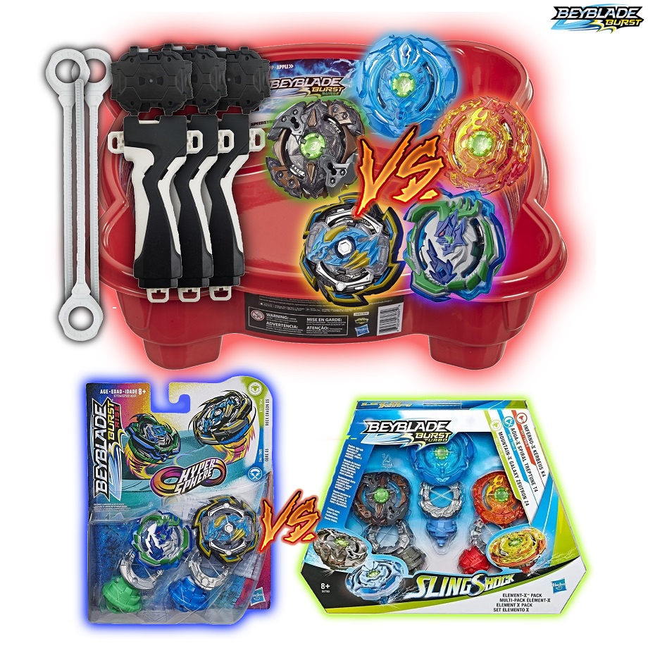 Arena Beyblade Burst + Lançador Medidor de Potencia + Kit Elemento X Hasbro