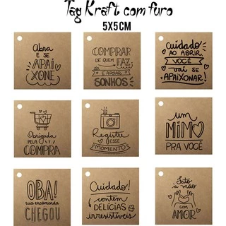 100 Tags papel Kraft Personalizada com Frases, Sacolas, Caixas, Presentes