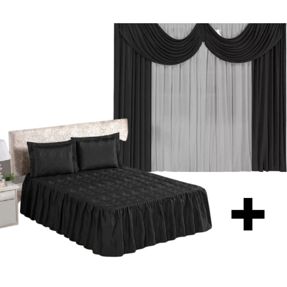 Colcha Casal Padrão + Porta Travesseiro+cortina Varias Cores