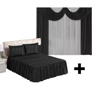 Colcha Casal Padrão + Porta Travesseiro+cortina Varias Cores