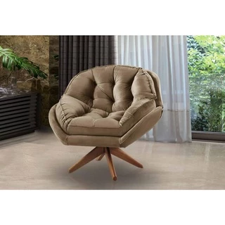 Poltrona Decorativa Califórnia base giratória veludo camurça