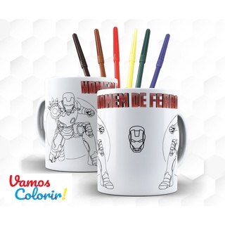 Kit Caneca para pintar Carros + Jogo de Canetinhas Laváveis - Mary