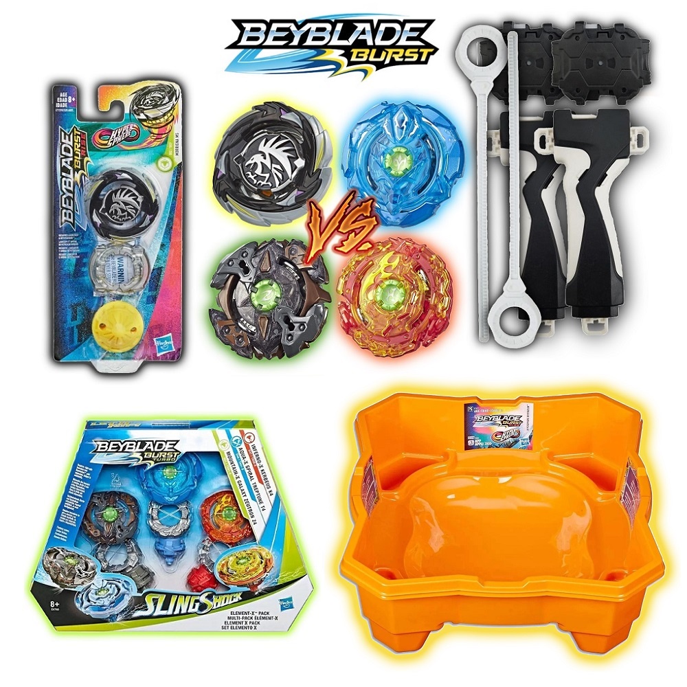 Arena Beyblade Burst + Lançador Medidor de Potencia + Kit Elemento X Hasbro