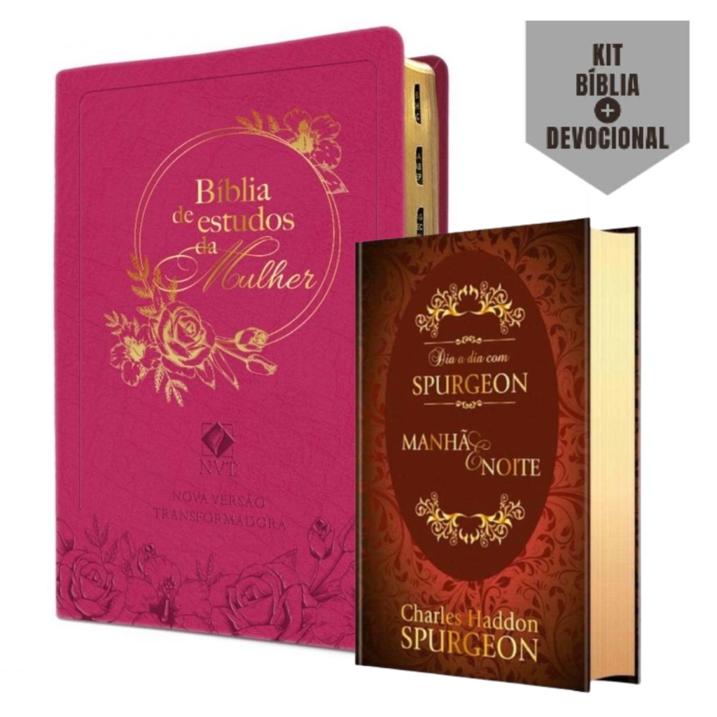 KIT2: 1 Bíblia de Estudos da Mulher NVT Couro Rosa + Spurgeon ...