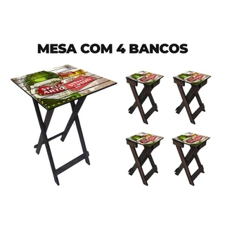 Mesa Dobrável Pinus Decoração com Bancos