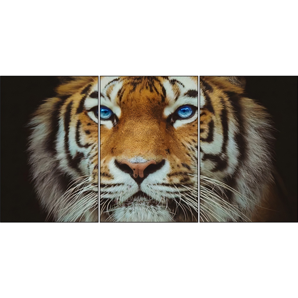 Quadro Decorativo Tigre Preto e Branco Olhos Azuis