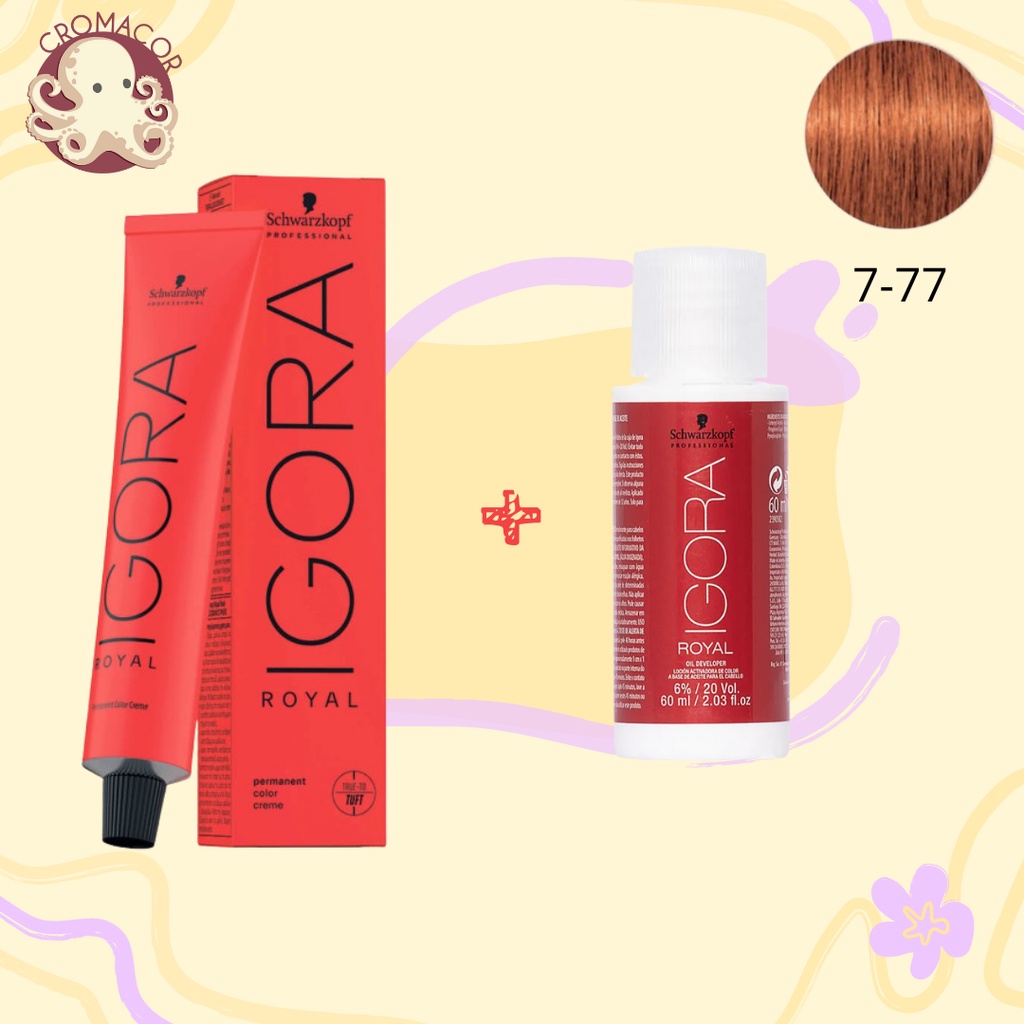 Kit Igora Royal 8.77 + 8.46 e Agua oxigenada 60ml ( Ruivo Nude Primavera  Clara)