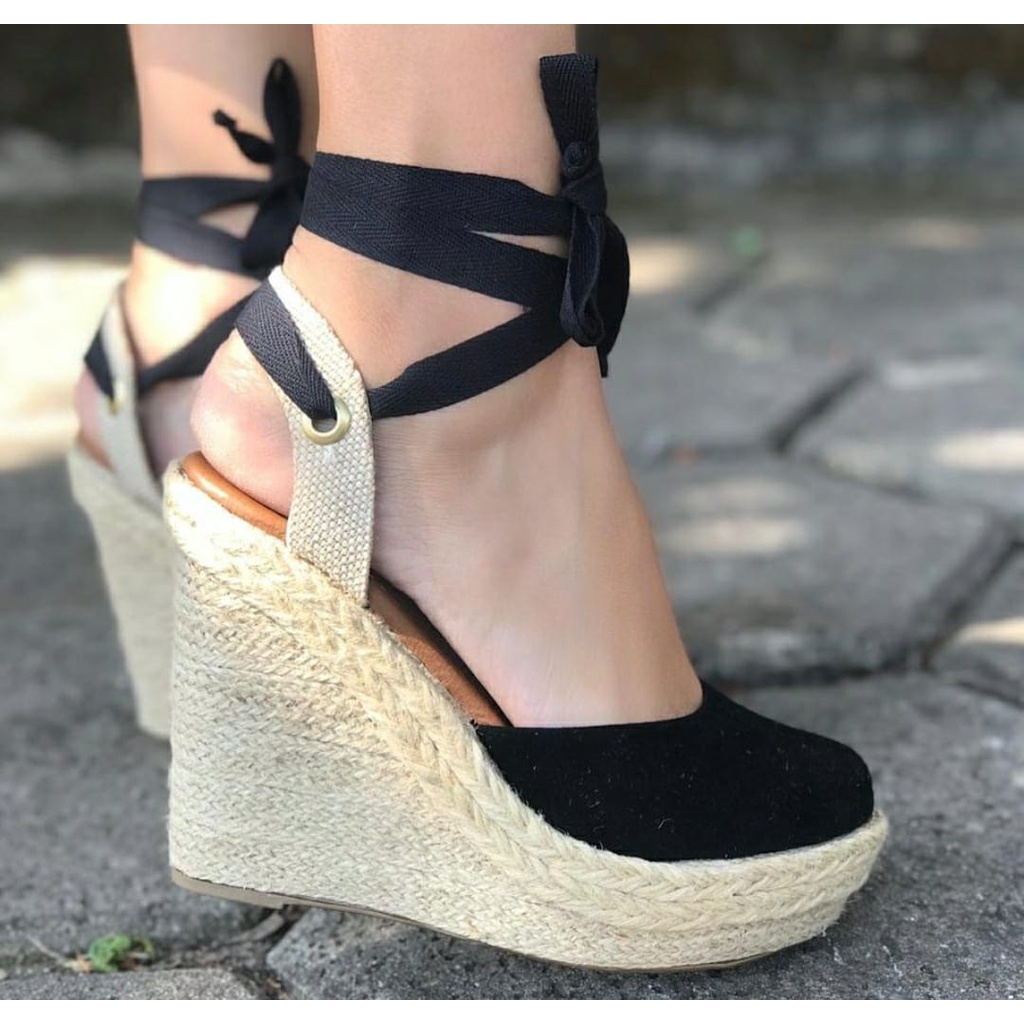 Sandalias Femininas Salto Plataforma Chinelo Preta Anabela