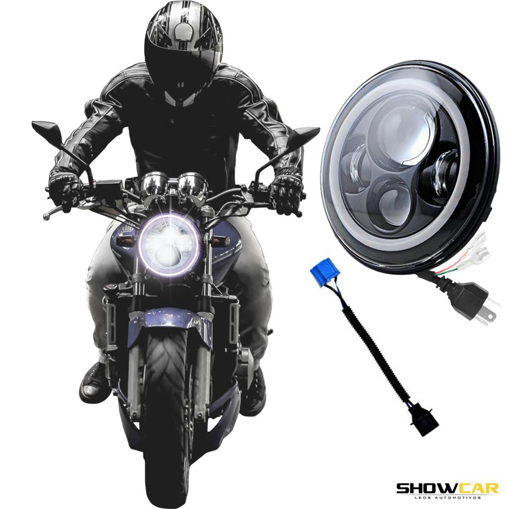Farol de Led Moto 7 Polegadas Angel Eye DRL Funcao Seta | Shopee Brasil