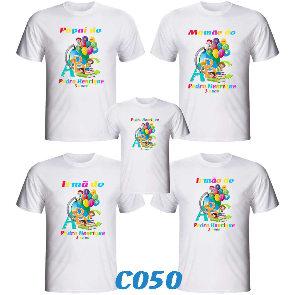 Kit 10 Camiseta Aniversário Alfabeto tema ABC para festa Personalizada