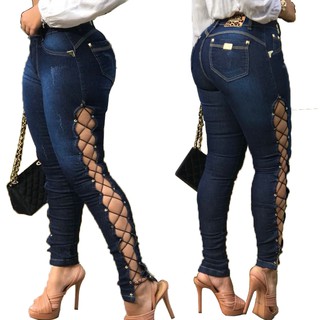 Calça Modeladora Jeans Destroyed Rasgado Linda Bolso - Dona Scott