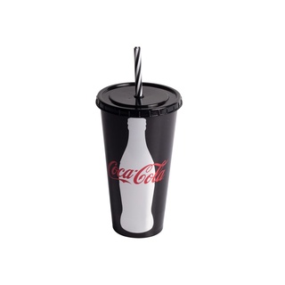 Copo Refrigerante de Plástico 700 ml com Tampa e Canudo Coca Cola Preto