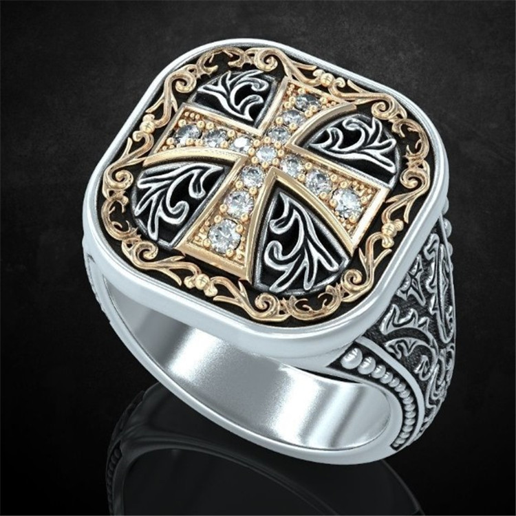 Anel Masculino Estilo Europeu E Americano Cruz Diamante