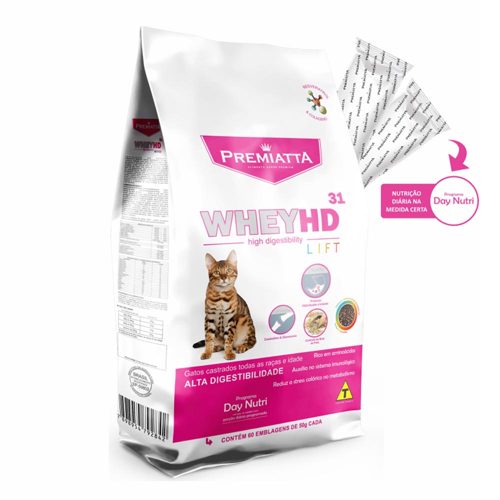 Ração Premiatta Gatos Whey HD Lift Castrado – 3kg