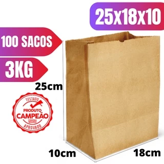 Saco Embalagem Kraft Para Delivery 3KG Com 100 Und 25x18x10