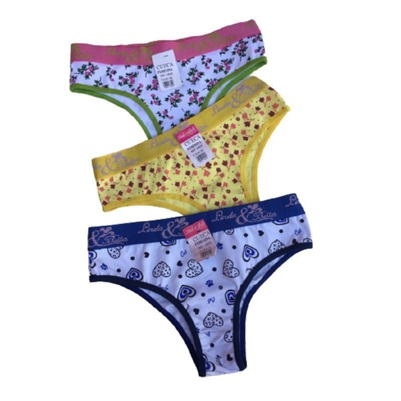 Tooyoo Kit 3 Calcinhas Feminina Estampada Modelo Tanga