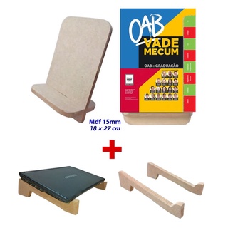 kit Suporte Duplo para Notebook Ergonômico + Porta Livro pesado Vade Mecum em madeira mdf