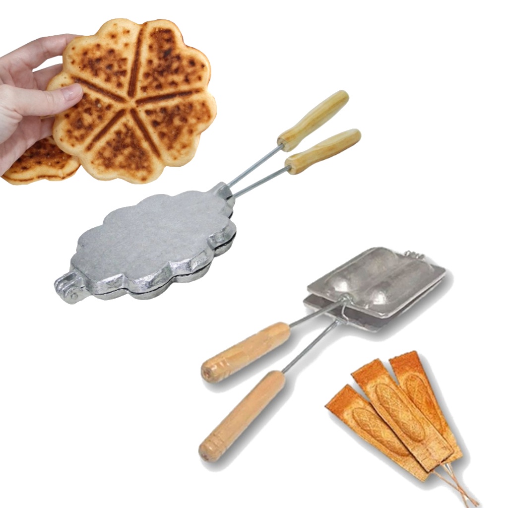 Kit Formas para Waffle e Crepe Suico em Aluminio para Fogao Resistente
