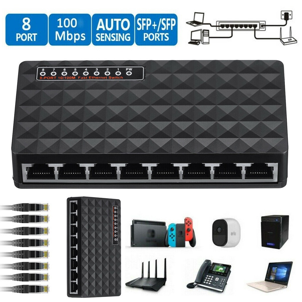 Novo 10 / 100 Mbps 8 Porta Fast Ethernet Lan Desktop Rj45 Switch De ...
