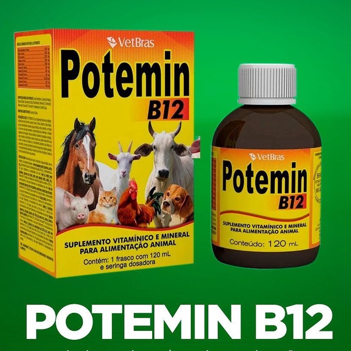 Potemin B12 - 120ml Suplemento Vitamínico para Cães Gatos Aves Equínos ...