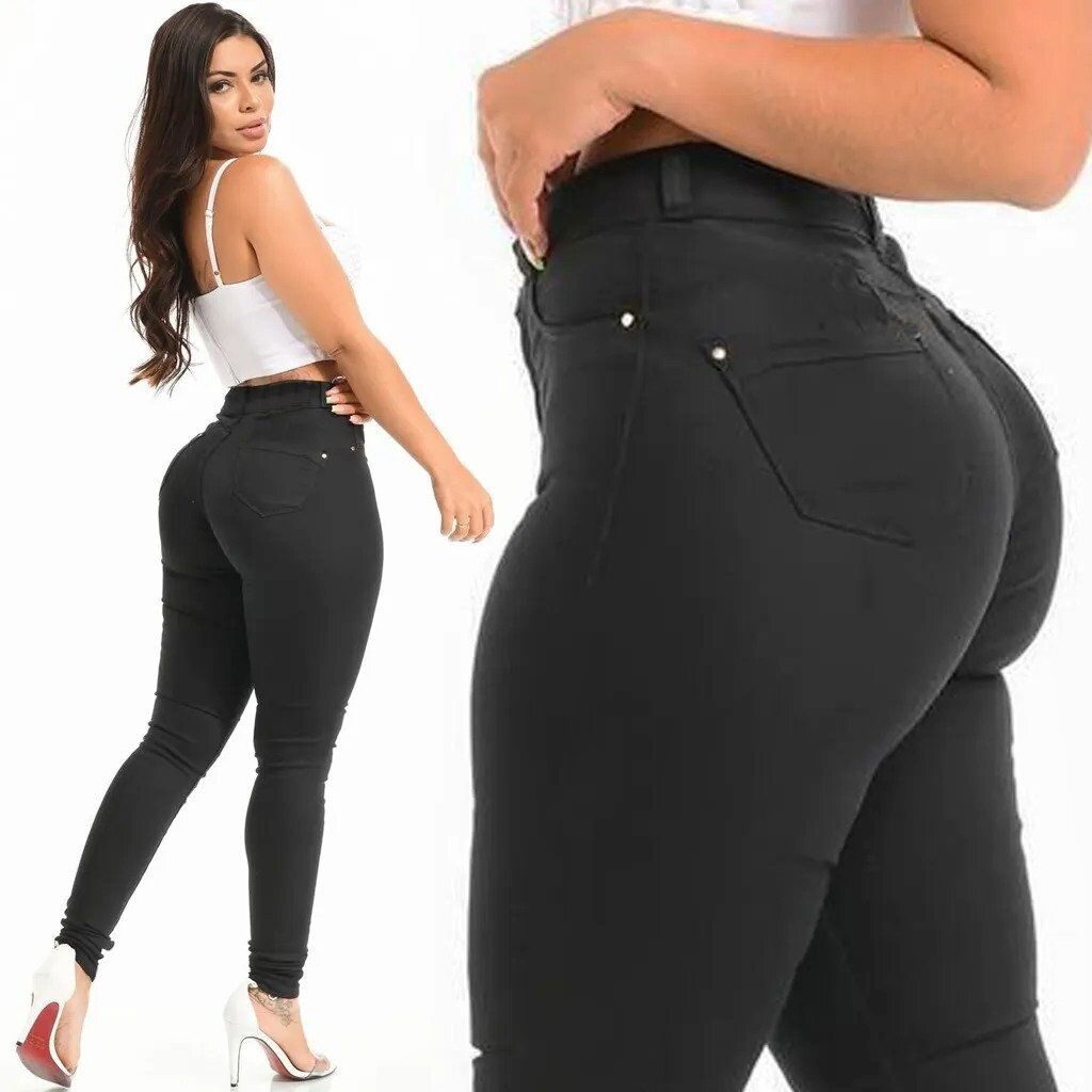 Calça Jeans Feminina Super Skinny Energy Cintura Alta Preta