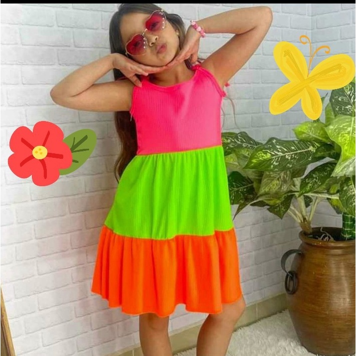 Vestido Infantil Barbie Azul Marinho Neon C/ Broche de Laço