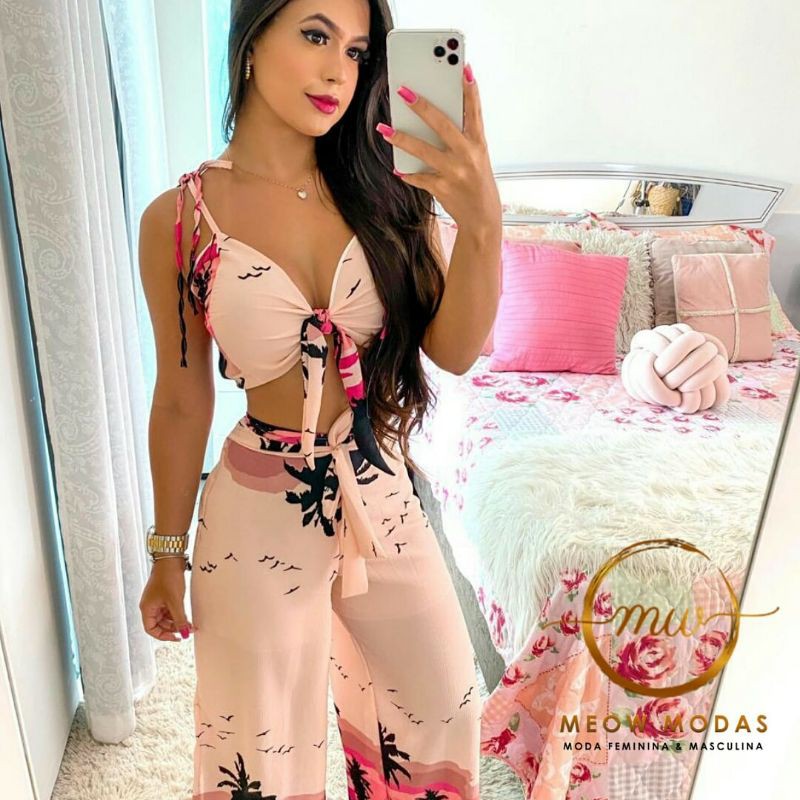 Conjunto feminino calça e blusa verão roupas