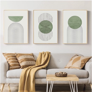 Quadro decorativo 3 peças 40x60 linha verde abstrato arte moderna nórdico para sala quarto