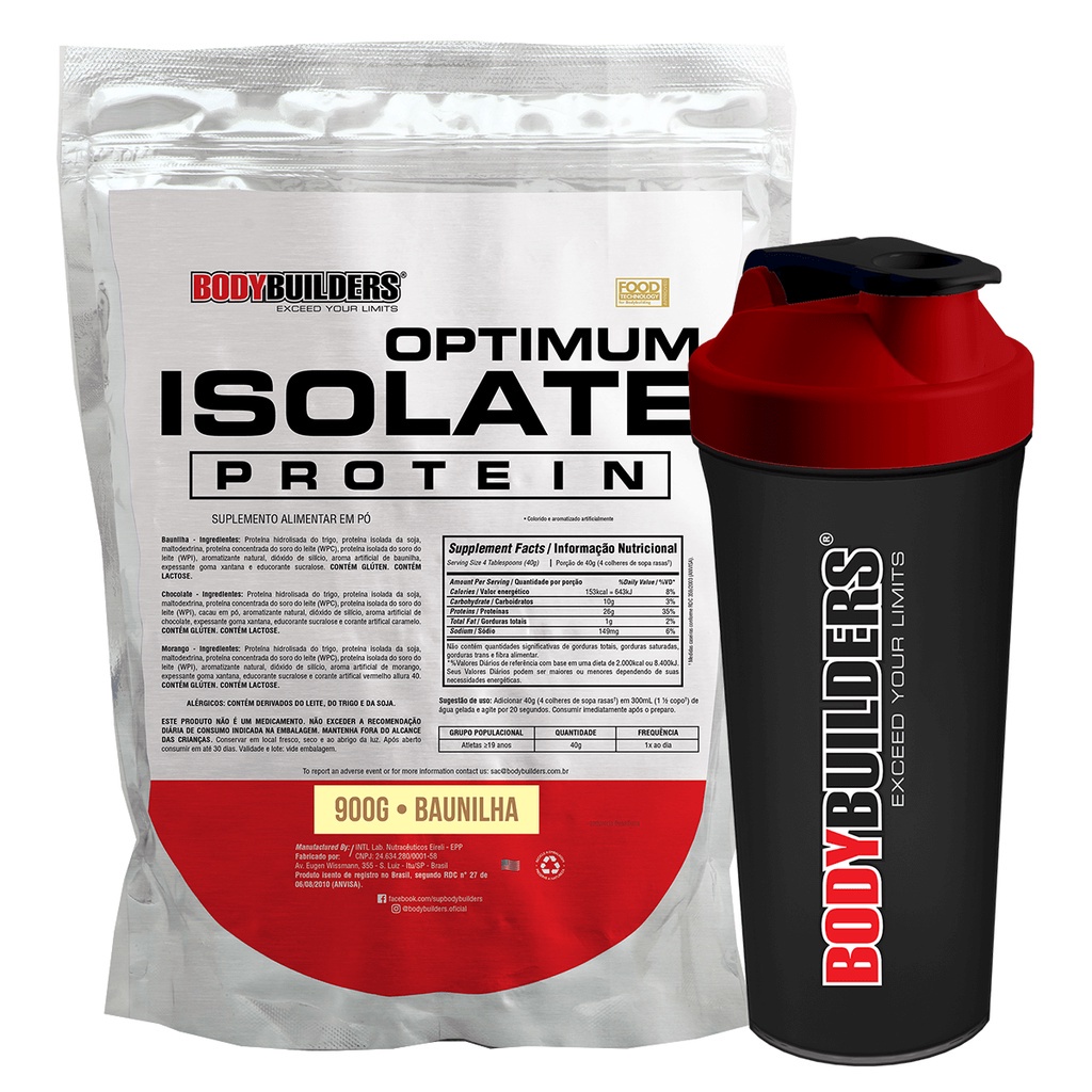 Kit Whey Protein Optimum Isolate 900g + Coqueteleira – Bodybuilders Kit para academia e fitness