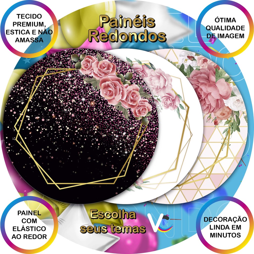 Painel De Festa em Tecido 3D - Geométrico Flores - 1,50 X 1,50 - Vários Temas
