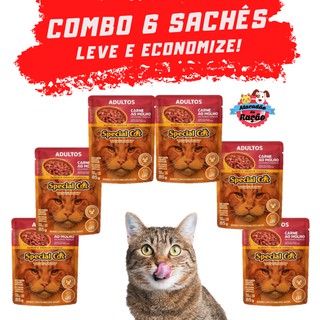 Combo 6 Ração Úmida Special Cat Adultos Sachê Sabor Carne ao Molho 85g