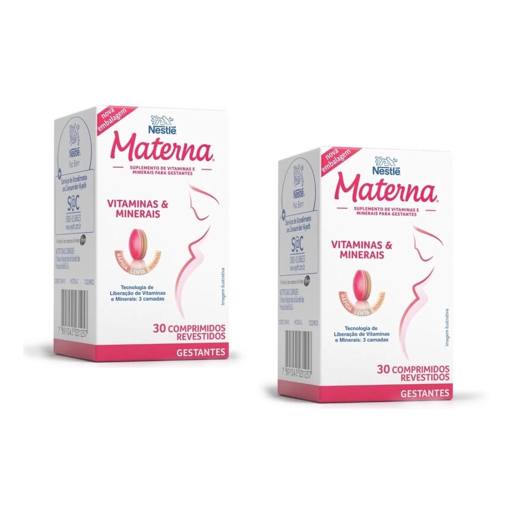 Kit 2 Nestlé Materna Vitamina Para Gestantes 30 Comprimidos | Shopee Brasil