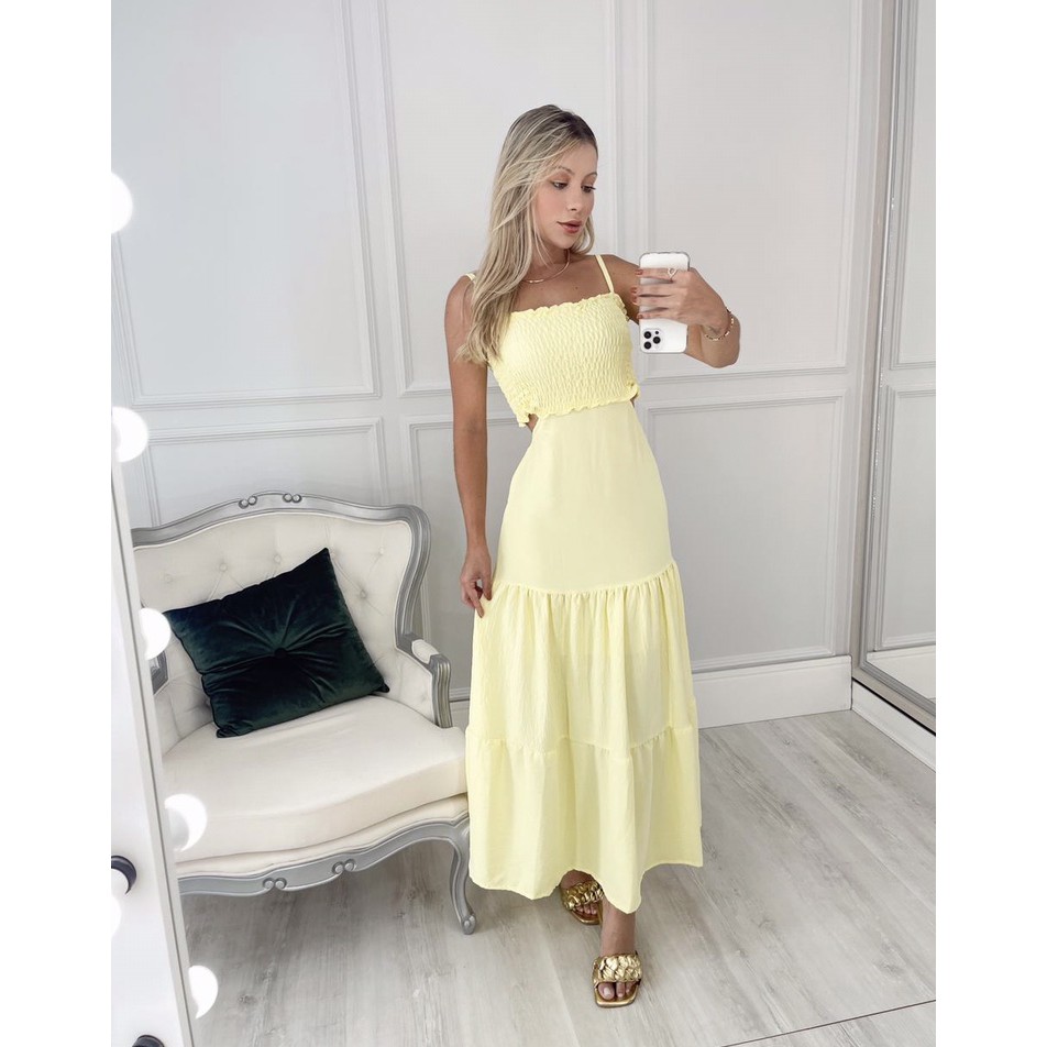 Vestido store amarelo claro