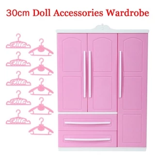 [1 Conjunto Mini Roupeiro De Plástico Com Espelho 10 Penduradores Rosa Acessórios Para De Quarto De Bonecas Baby Girl DIY Toys