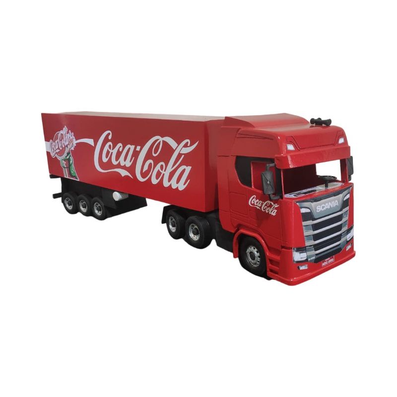 Big Caminhão Brinquedo Scania Bitrem Baus Madeira Cocacola