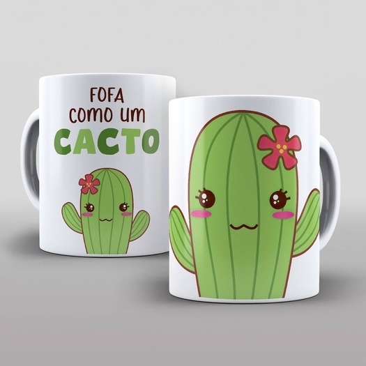 Caneca Porcelana Plantas Flores Flor Cacto Cactos Desenho Fofinhas