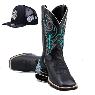 Bota Texana Masculina Country Montaria Couro e Boné