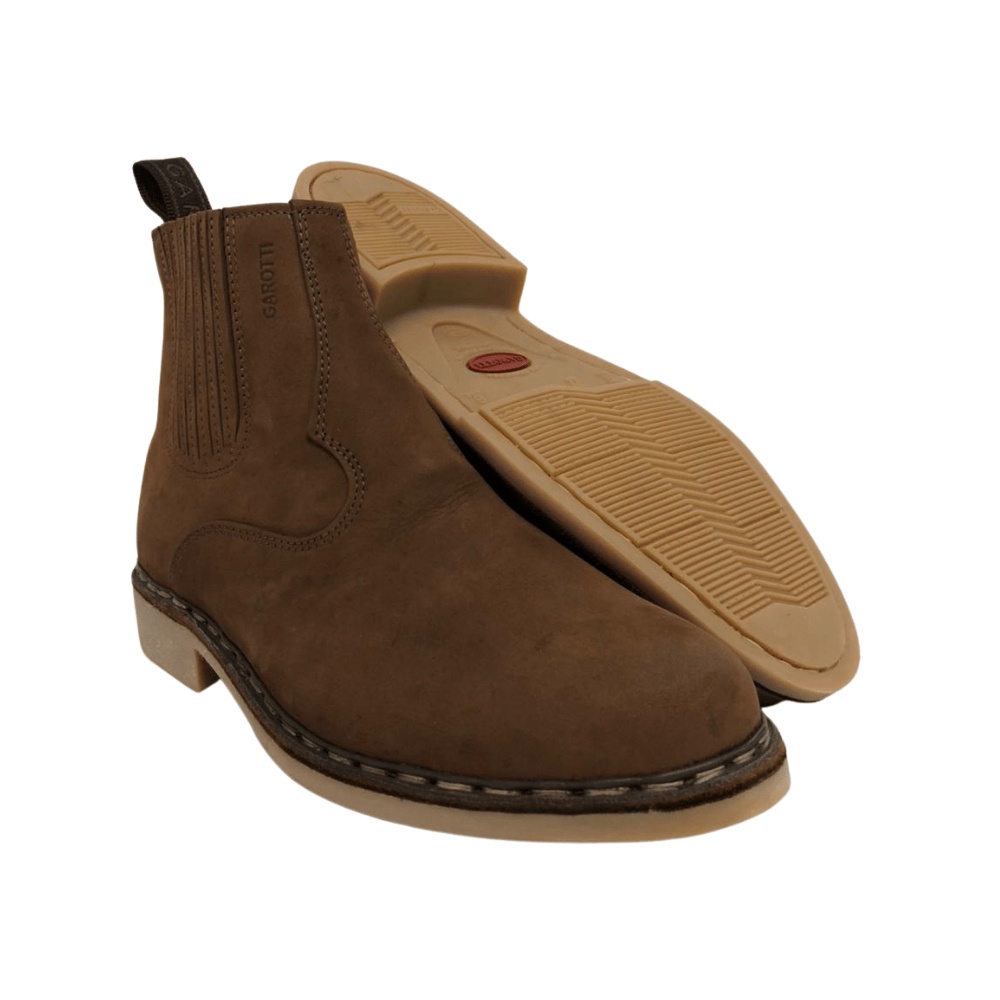 Botina Masculina Garotti Nobuck Vira Francesa Taupe Café Castor