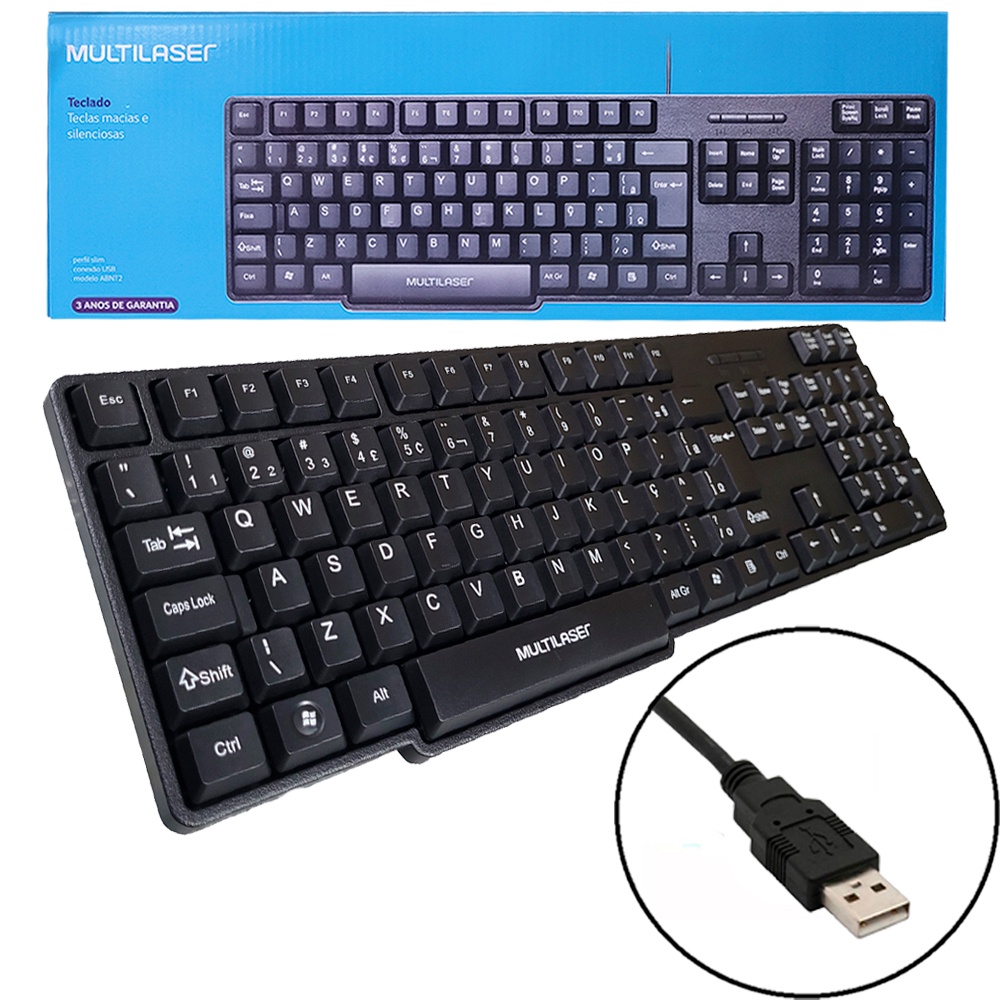 Teclado Básico Para Pc Usb Multilaser Português Brasil Preto Silencioso ...