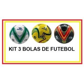 KIT - 3 Bolas De Futebol Campo Tam 5 Oficial Couro Sintético Cor Sortida com selo do INMETRO produto testado e aprovado. NÃO É POSSÍVEL ESCOLHER A COR DA BOLA, é encaminhado de forma aleatória. Marca: T11 / PRO.