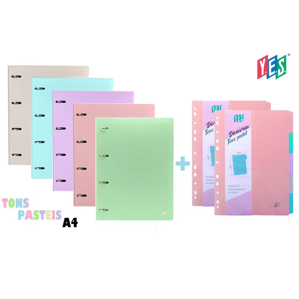 Fichário Caderno Argolado A4 Pastel Yes Bloco + 10 Divisoria