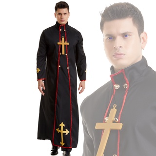 Fantasia masculina de padre zumbi, para fantasia de Halloween, acessório de  festa, grande, preto e branco 