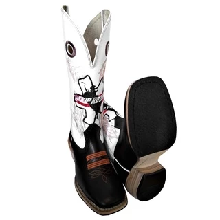 Bota Texana Masculina Bico Quadrado Couro Legitimo Ekip Rozeta Salto Carrapeta