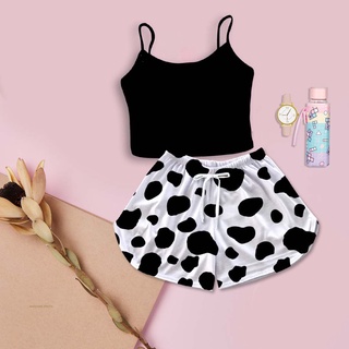 Cropped Feminino Preto Kit Pijama Estampa Bolinhas Pretas