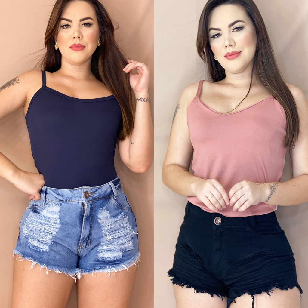Kit 2 Short Jeans Destroyed Hot Pants Cintura Alta Desfiado