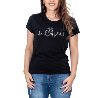 Camiseta Feminina Country CORAÇÃO, APAIXONADA POR CAVALO Manga curta Preta