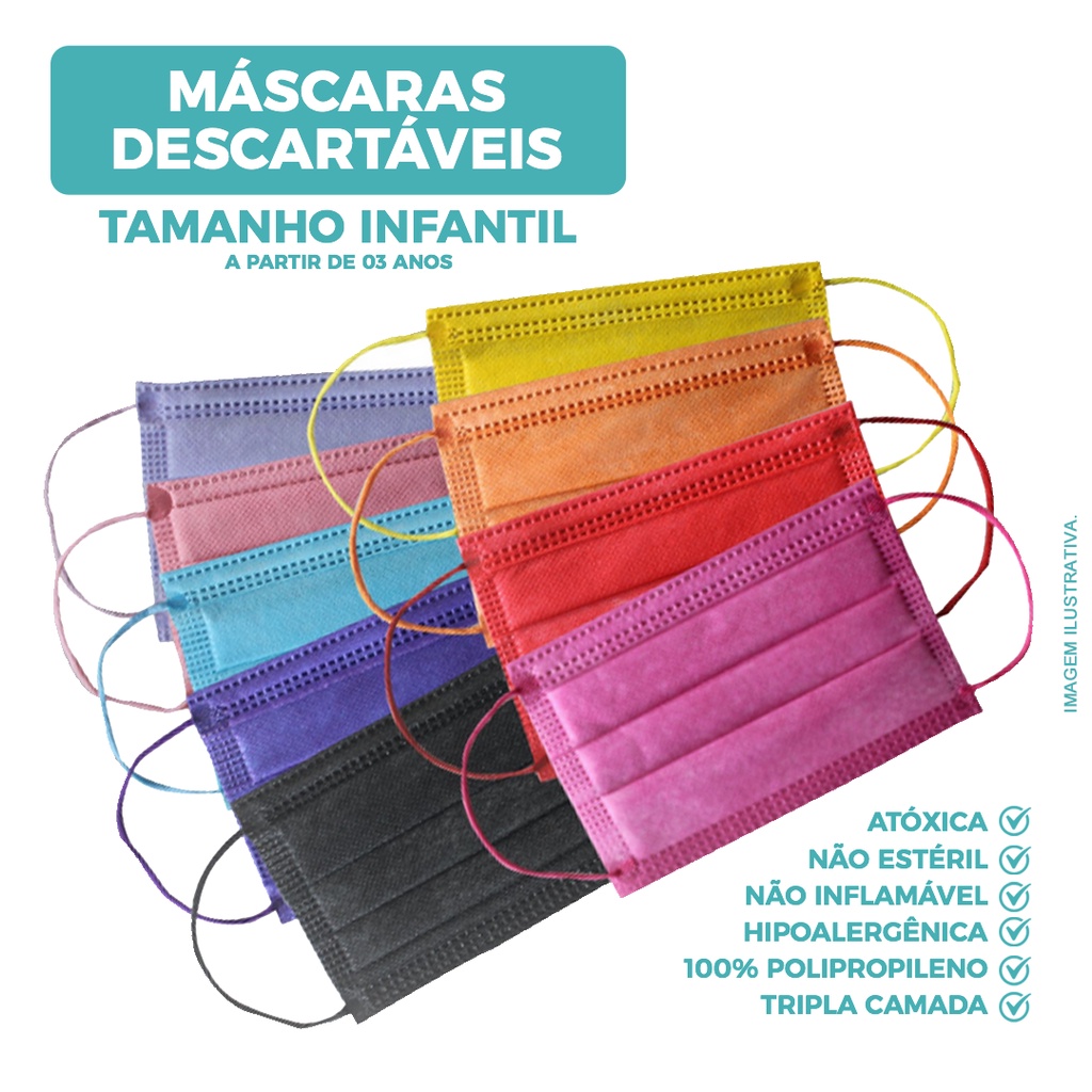 Kit Criança 01 Máscara Descartável Tamanho Infantil - 100un | Shopee Brasil