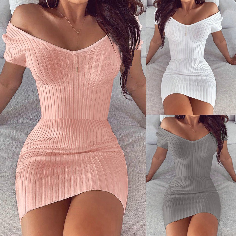 Mini Vestido Curto Feminino Mangas Curtas Cor Puro Bodycon Casual De Festa Shopee Brasil