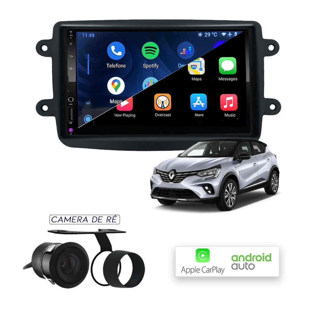 Kit Central Multimídia CarPlay e Android Auto Captur | Shopee Brasil